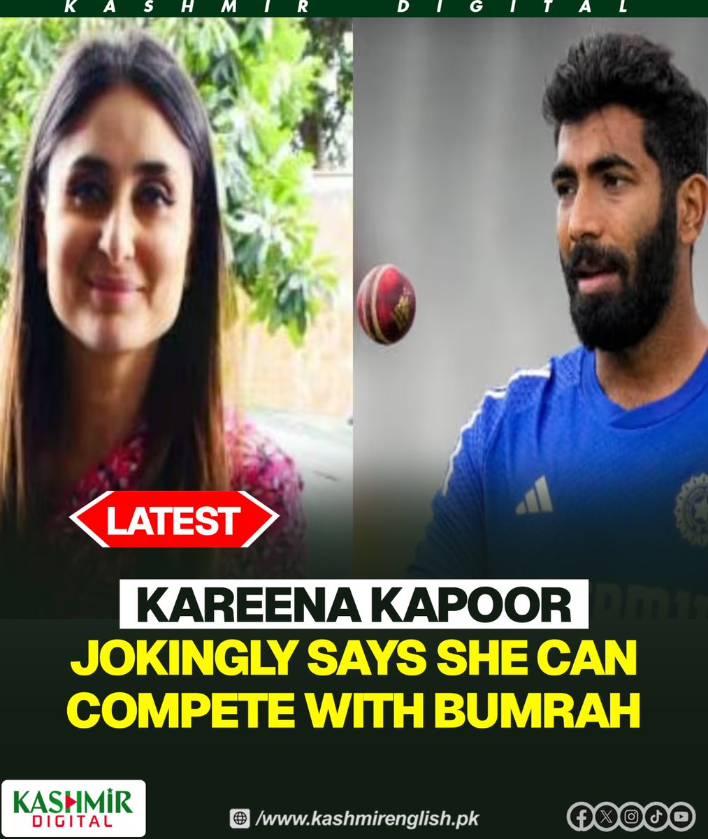 KashmirDigital1's tweet photo. Kareena Kapoor jokingly says she can compete with Bumrah

To read more visit: https://t.co/qBxq904XMT

#KareenaKapoor #Jokingly #Compete #Bumrah #IndianFastBowler #JaspritBumrah https://t.co/fNQYJ0Glo6
