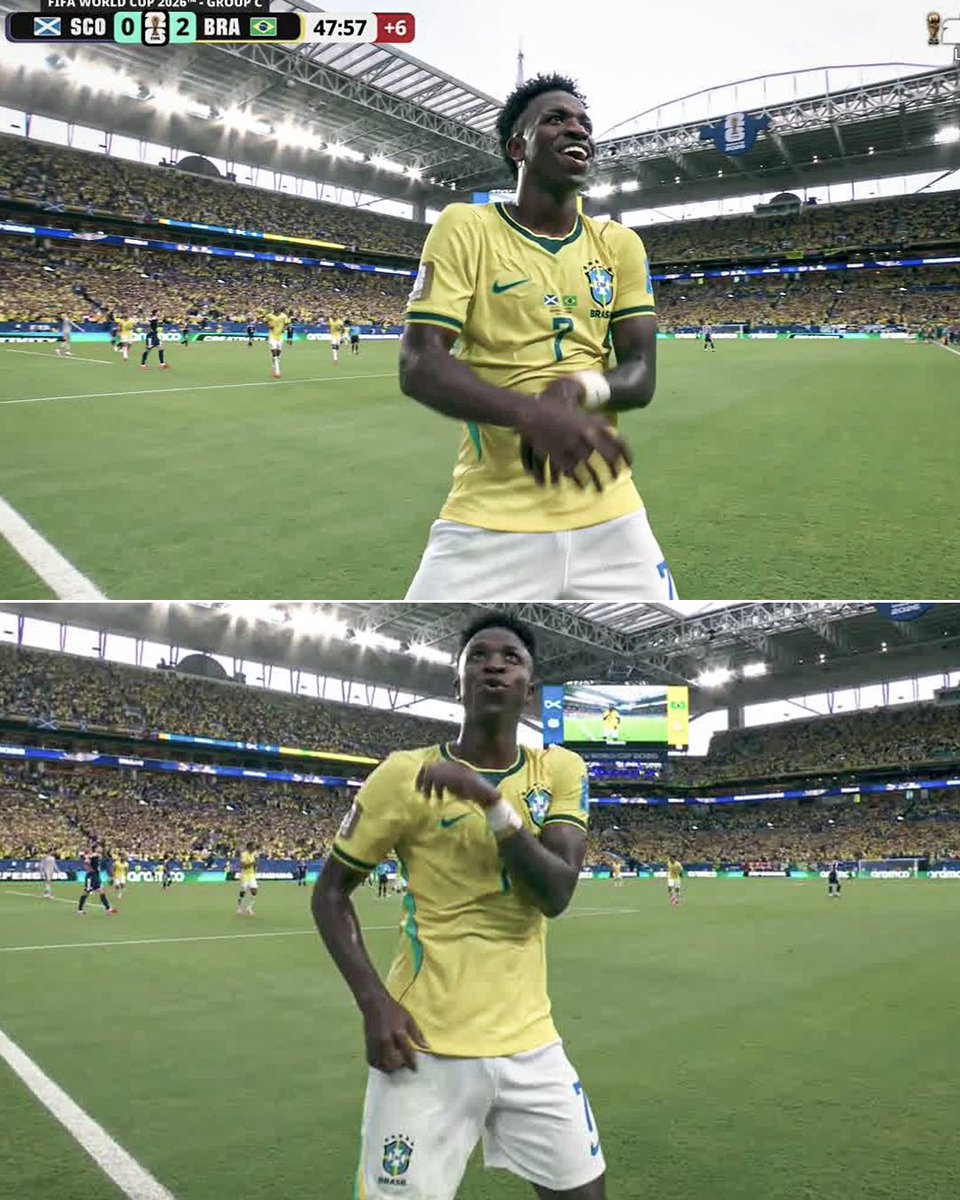 ESPNFC's tweet photo. VINI JR. WITH A FIRST-HALF BRACE! 🕺

Playing his best football for his country on the biggest stage 🇧🇷 https://t.co/A17WiEt9qe