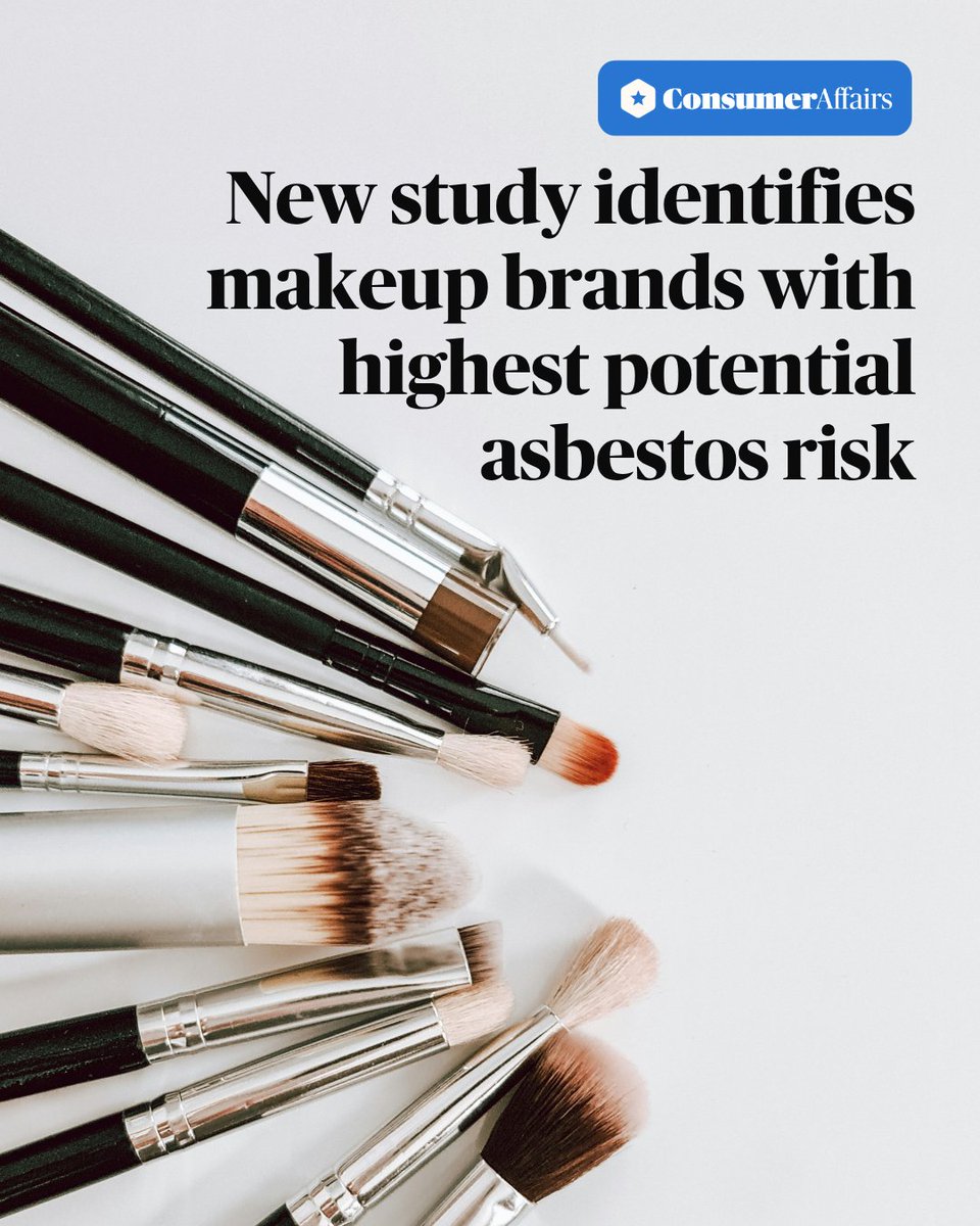 ConsumerAffairs's tweet photo. A new study found that 92% of powder makeup carries high asbestos risk, with eyeshadows and blushes being the most dangerous. https://t.co/udAsd2ztFN https://t.co/NXkkRhdbrw