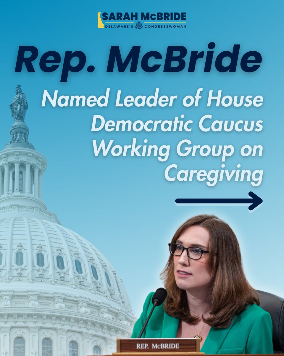 Rep_McBride's tweet photo. I am honored to have been selected by Leader Jeffries to lead the Working Group on Caregiving alongside Rep. Morgan McGarvey. Together, we will convene our Democratic colleagues to strategize how we can empower caregivers and families by modernizing care infrastructure, lowering costs, and fighting for working families in Delaware and across the country. 

Nearly everyone will be a caregiver, need care, or both at some point in their lives. Yet, we’ve got a 1950s care infrastructure supporting a 2026 workforce. 

When families can’t access affordable childcare, elder care or paid leave, it impacts not only their well-being but also their ability to participate in the workforce and make ends meet. 

We have an opportunity to build an economy that fully supports workers, families, and caregivers — and I’m eager to help lead that effort.
