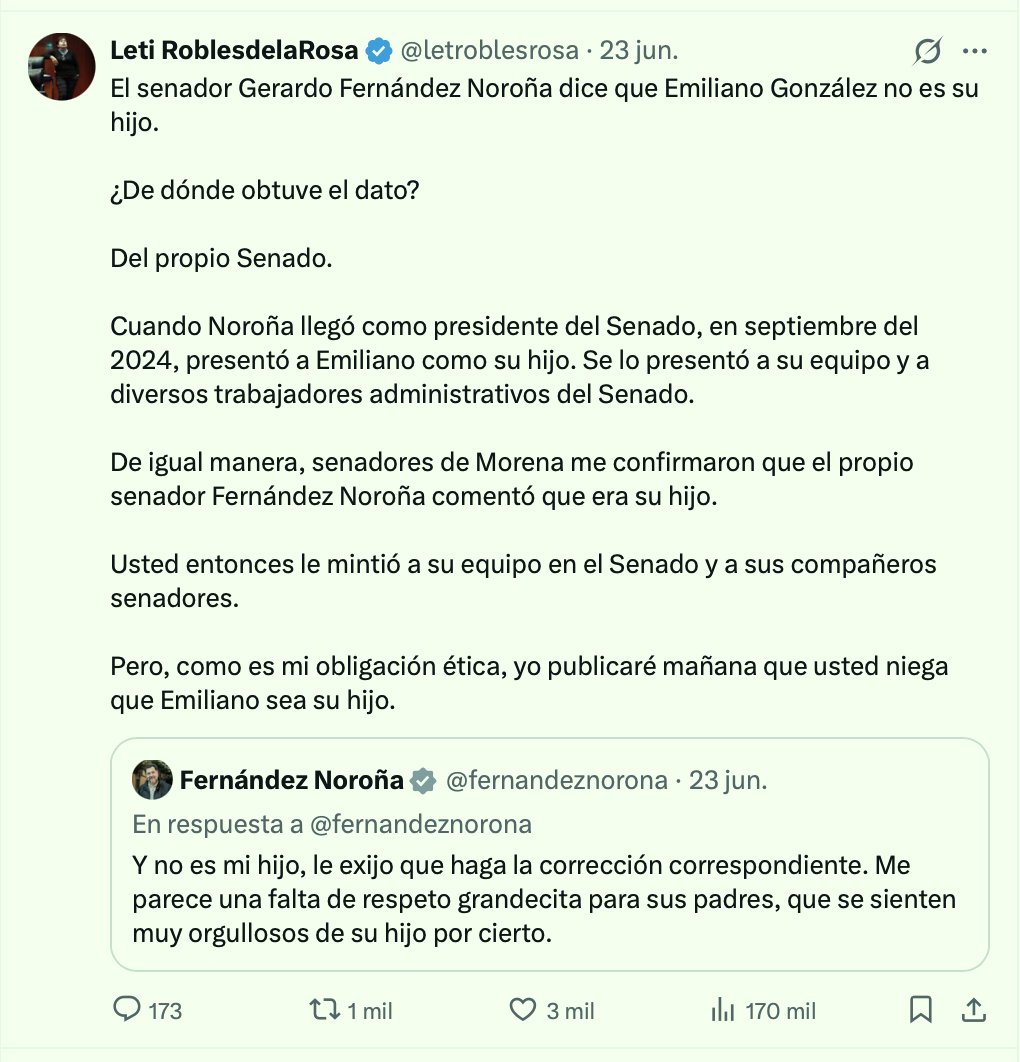 luisghernan's tweet photo. RUIN ENTRE LOS RUINES

La propagandista facha @letroblesrosa 
difundió UNA MENTIRA VIL contra @fernandeznorona a quien regularmente ataca: que su colaborador Emilio González es en realidad "su hijo"

¿Qué pruebas presenta? 
Ninguna. 
"Fuentes del Senado dicen que así lo presentó"

El Senador la desmintió.

Pero ella, cínica, mantiene el bulo y no se retracta, escudándose en un supuesto "secreto profesional", que no existe ni aplica en este caso: no hay prueba fehaciente de su dicho. 

La Periodista no puede comprobar la supuesta paternidad, porque no existe

Su interés, el de otros miserables como ella, como el Matancero de Rastro @jorgegogdl que reprodujo la mentira, es sólo GOLPEAR

Hay que decirlo claro: 

No hay, en esos engendros, ni Periodismo, ni Ética, ni Profesionalismo: sólo hay MIERDA INFORMATIVA