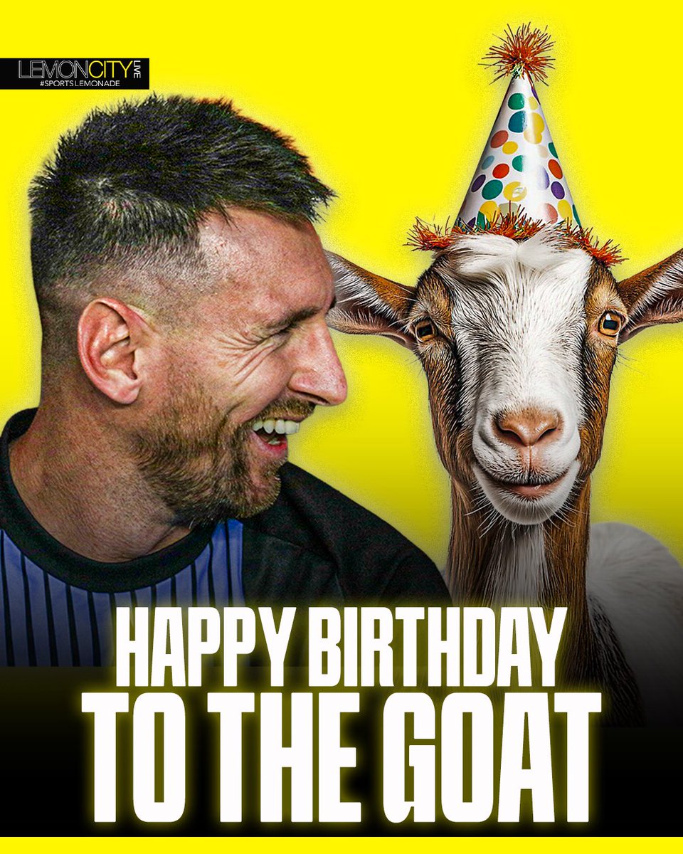 LemonCityLive's tweet photo. Happy birthday to Leo Messi, who turns 39 today and is somehow still making defenders look like they just met a soccer ball yesterday. 🐐🎂

#Messi #GOAT #InterMiami #Argentina #SportsLemonade https://t.co/Oa4d9ZX3Hp