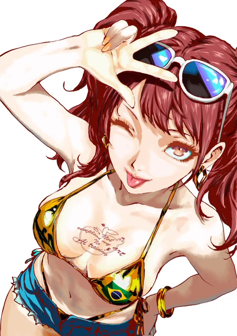 ブラジリアンりせちー。線画無し版 白肌と日焼けとコントラストは垂涎物 #Persona4 #P4R