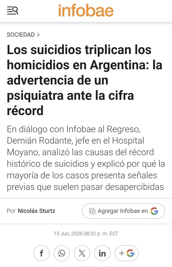 LibertadDoctora's tweet photo. Los SUICIDIOS TRIPLICAN los homicidios, pero NO son tema de agenda, no se trabaja en prevención, no hay inversión estatal en campañas para prevenir, detectar y tratar muy por el contrario lo poco que habia lo desfinancian o eliminan. https://t.co/8Ts4OGlyAg