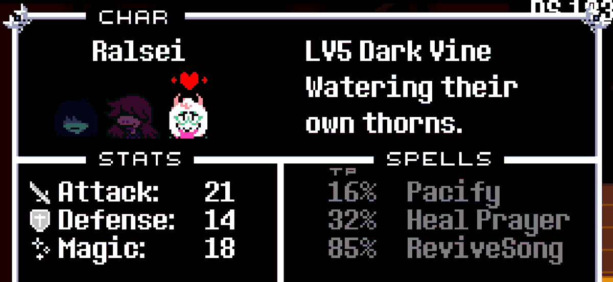 RalseiSpin's tweet photo. Chapter 5 gave us a lot about Ralsei's gender, and while a lot of people think about Transfem Ralsei... I think about Genderfluid Ralsei.

Chapter 5 gave us he, she (not directly, but implied) and they pronouns for Ralsei, so it's not entirely off the table!!
#deltarunespoilers https://t.co/56zGy4lfM1