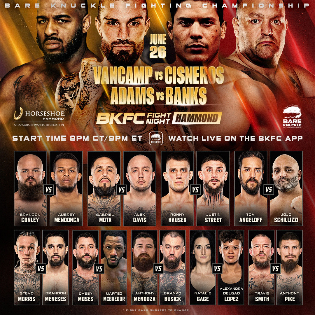 bareknucklefc's tweet photo. 2 DAYS OUT! We’re back in Indiana this Friday Night for some midwestern violence 👊

#BKFCHAMMOND | Friday | Watch on BKFC+ https://t.co/0Pj6r0fMYX