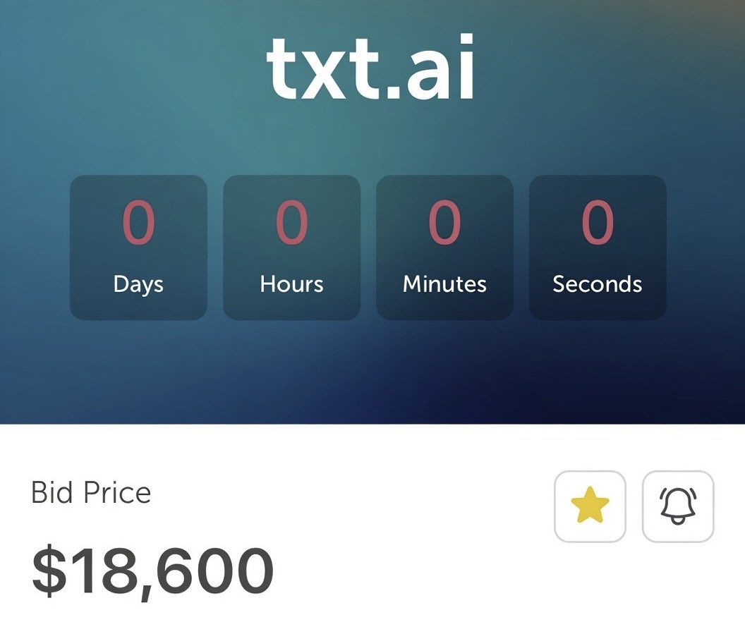 xdn_ai's tweet photo. @3Ldotai @sndp_sarao @Namecheap TXT was an auction sale, not a retail sale https://t.co/6Ux4K8iA4Y