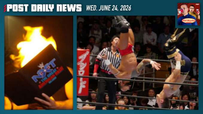 POSTwrestling's tweet photo. John Pollock covers the news from Wednesday, June 24:

- NXT recap 
- Cody Rhodes comments on WrestleMania 42 
- NJPW releases full G1 Climax schedule
- Dustin Poirier comments on his recent arrest
- Will Ospreay and Ricochet reflect on BOSJ 2016 

https://t.co/i8dkEGGLwX https://t.co/XMn3MMNXNi