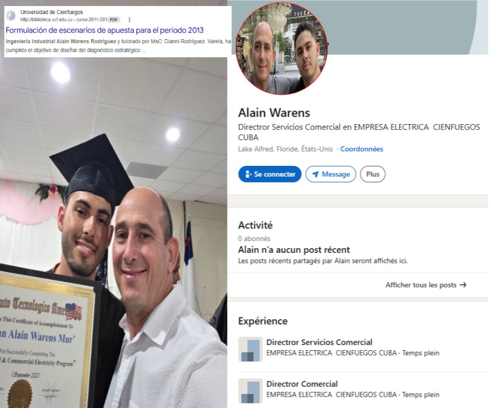 joankelincuba's tweet photo. Uno de los directores de la Empresa Eléctrica de Cienfuegos viviendo comodamente en Florida.
Su hijo recién graduado en Miami.
Cada vez que veas a un jefe comunista defendiedo su Robolución, solo está esperando la oportunidad de instalarse en el Imperio.
No hay nada que defender. https://t.co/6cLT7kGsLl