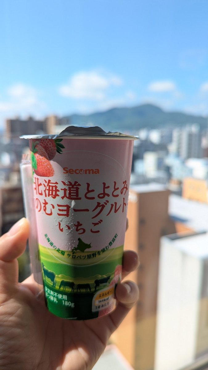 セコマの飲むヨーグルト…今日も晴れてて眺めが綺麗だね…これが札幌の街