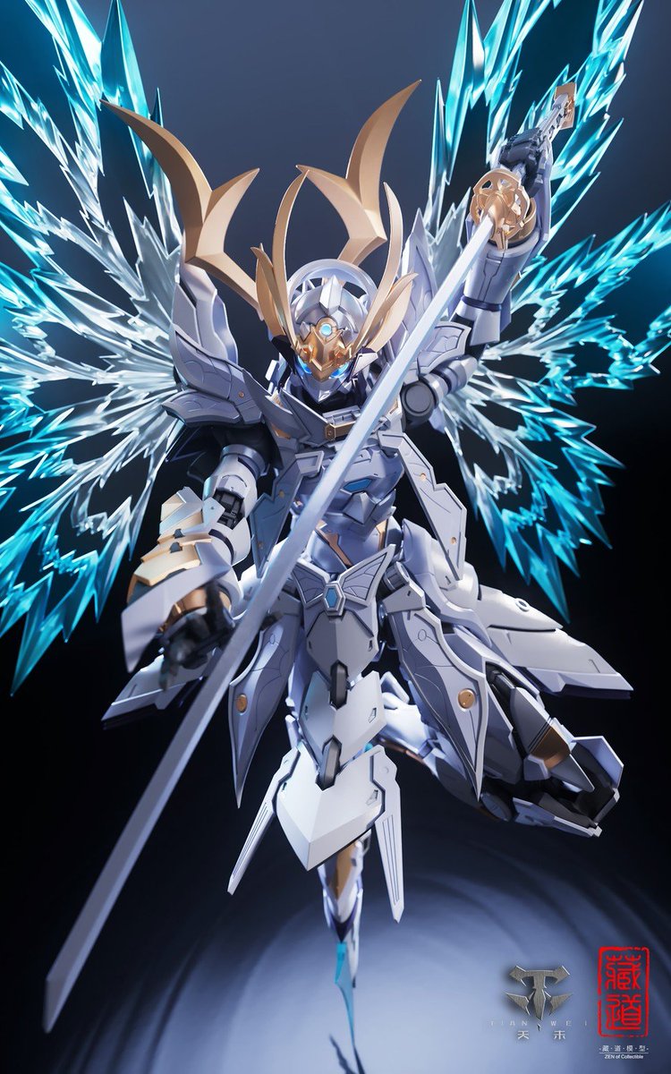 hobbylink's tweet photo. The elegant winged battle mech Yosen, an original design by Zen of Collectible, is now an action figure with alloy parts for stability!  
Pose it mid flight OR mid fight with the included weapon accesories 🪽
Order now!
https://t.co/xMrKJu9ofQ https://t.co/vFvHHlAMqm