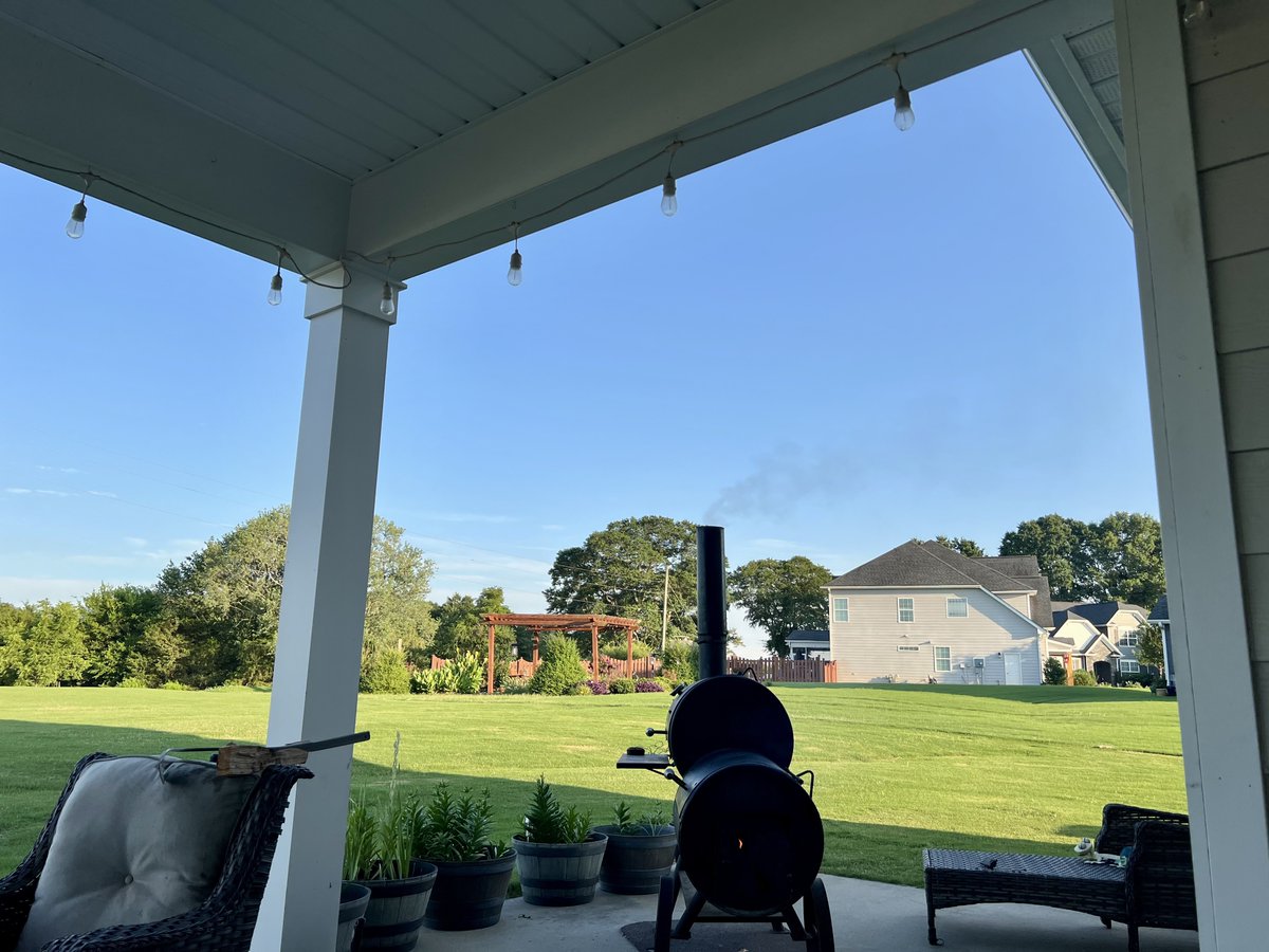 Mesa_T_Aphophas's tweet photo. #EveningInSC #Summer #Kishapolee #TinyBlueSpec #Sheen #GalacticFederationOfLight
This evening is magnificent here in the upstate of SC! Sitting watching and listening to the birds sing and the whiff of pecan splits burning is intoxicating!
The grass has almost came in full force and the sky is so blue!
The offset has some Canadian bacon that was brined for 14 days that slow smoking with those pecan splits. It was a while pork loin that I use for this recipe.
You can see the smoke (wispy) from the stack and you can see a small orange fire thatβs just about perfect for the right amount of smoke and clean heat!
Early on you give it more smoke as the cold meat absorbs it nicely. 2/3 dampener for the first 30-45 mins (this is a quick cook) and 3/4-full for the remainder.
Truly amazing and until Sheen comes, this is my small part of paradise on this tiny blue spec!!
πππ©΅ππ π₯π ππ©΅ππ
