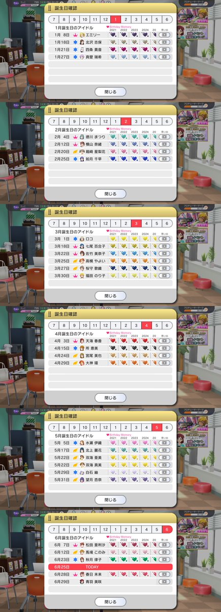 E_ijis's tweet photo. 2025年度(6月29日決算法人)も今週の日曜で終わりだねぇ

2025年度は、2020年度では全員分揃えられなかった分も回収しつつで、やっと全年度/全員分の誕生日衣装をコンプリートできる見込

つまり、この1年間でだいたい10連×52人×2年=1,040連分のガシャチケットを手に入れたというコトでもある https://t.co/RnPqWWNT1x