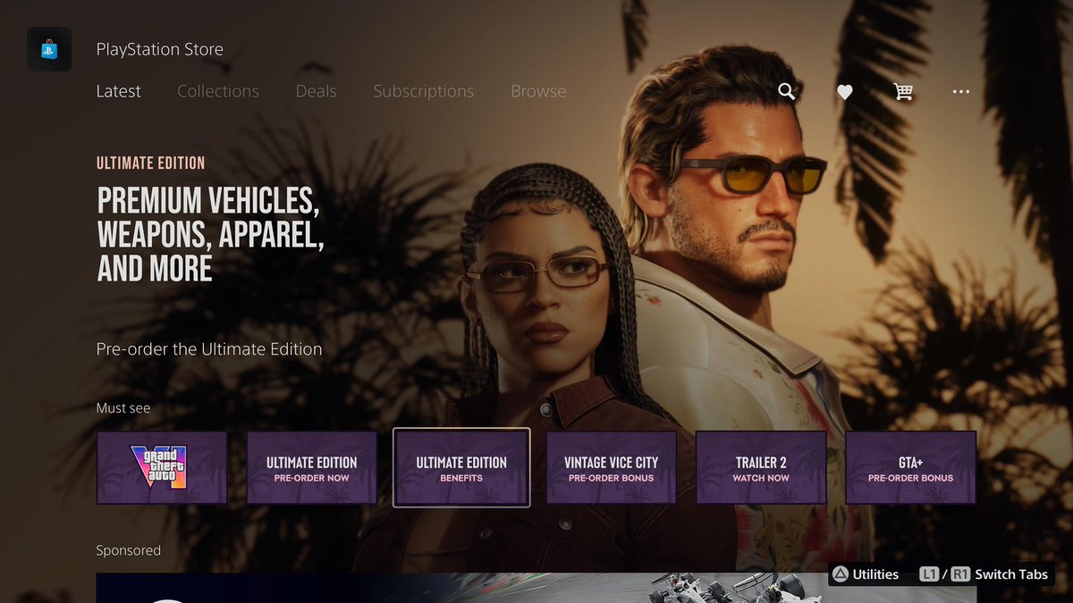 rockstationonx's tweet photo. Playstation store looking real nice at the moment.
 
Some of the glorious new GTA 6 screenshots have also been added.

This feels surreal.

Did you go for the standard or the ultimate? https://t.co/v09hYyHwEQ