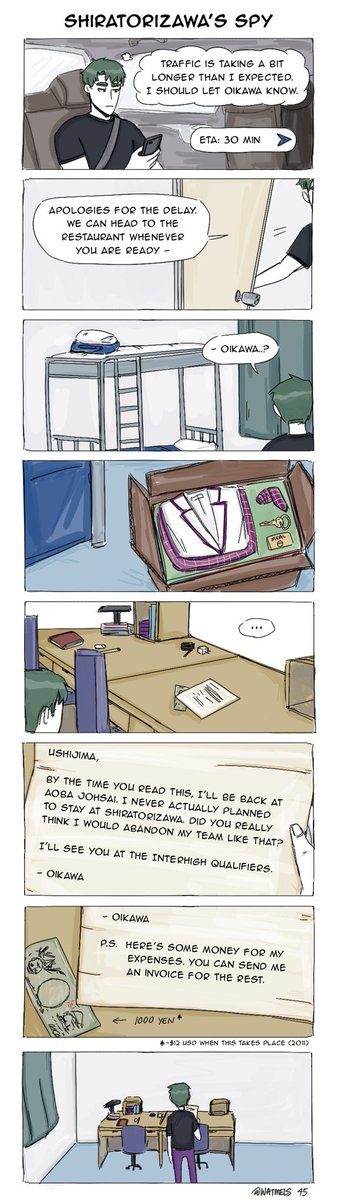 watmels's tweet photo. Shiratorizawa’s Spy (p.45)

Ushijima returns in the evening for dinner. https://t.co/m7sDGuNCGP