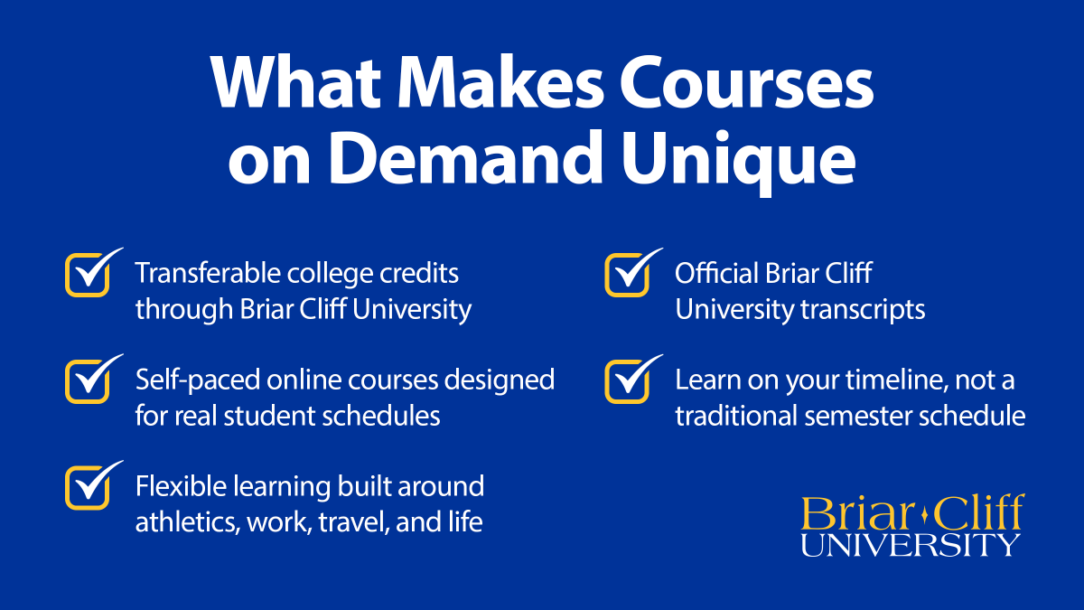 BCU_OnDemand's tweet photo. Flexibility matters. So does confidence in the credits you earn.

Briar Cliff University Courses on Demand gives students access to transferable college credits backed by Briar Cliff University making it easier to learn, grow, and reach what's next.

👉 https://t.co/Y4Wen31Mjh https://t.co/pw49LYU6nJ