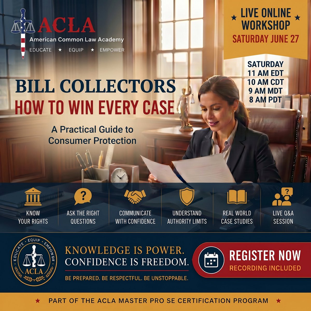 ACLAlaw's tweet photo. Bill collectors rely on one thing:

You not knowing your rights.

Join Tony Pellegrino for a practical workshop exploring consumer protection laws.

https://t.co/JimZKfsR0l
#KnowYourRights #ConsumerProtection #ACLA https://t.co/ugEuS9ZwZX