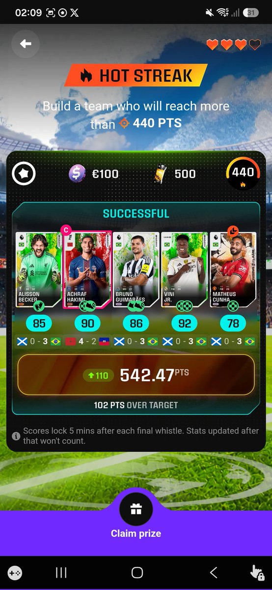 BrangersAnthony's tweet photo. On enchaine :-) 1 match trop tot ce score.. mais 4 nouvelles chance pour les 1000 euros faudra refaire 480 ;-) https://t.co/L0hbie7t9I