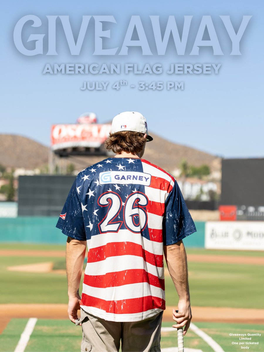 Storm_Baseball's tweet photo. GATE GIVEAWAY! 🇺🇸

Celebrate America’s 250th birthday at the Lake Elsinore Diamond with a gate giveaway starting at 3:45 PM on July 4th! (A guaranteed giveaway option is available at our linktree in our bio!)

https://t.co/pYdcgRwg4p https://t.co/1l8dYvM2E2