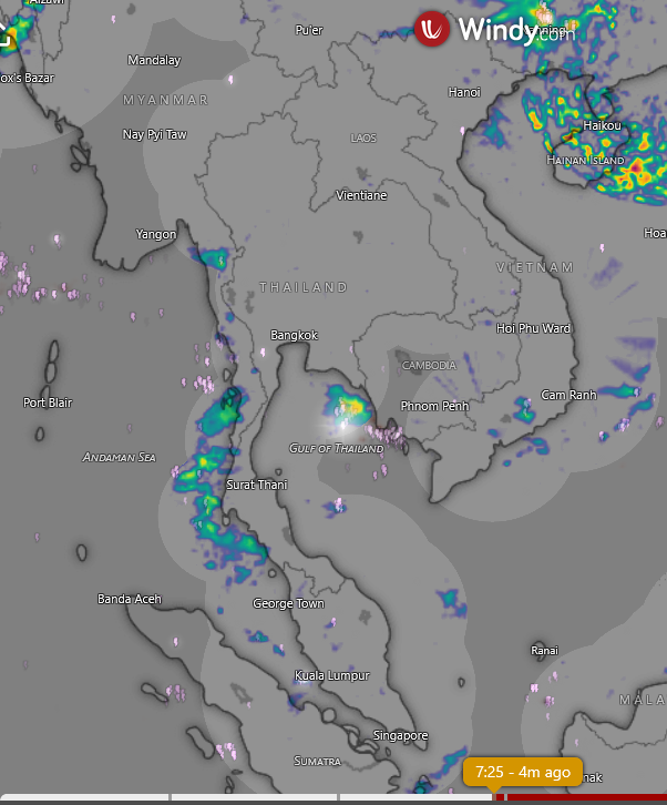 HelmutDuerrast's tweet photo. 25 Jun 26 07:25
RAIN (blue-green-yellow-red=higher intensity) for #Thailand #Bangkok and region; https://t.co/Q0Z3luT3Gj with RAIN radar from https://t.co/6xsPTcYmf6
>#SWMonsoon RAIN https://t.co/tBvX1a8qmo
