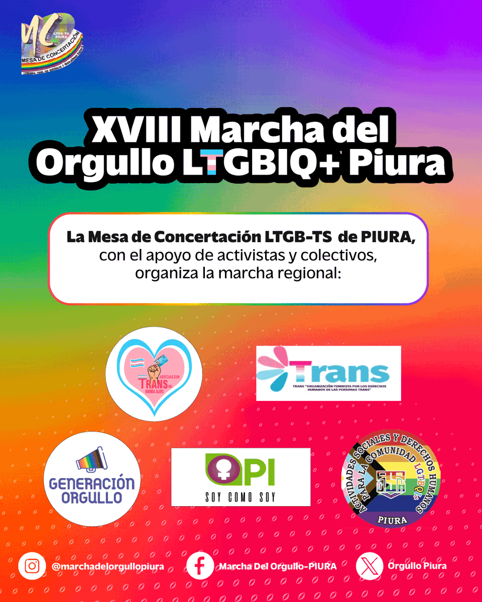 OrgulloPiura's tweet photo. 🏳️‍🌈 🏳️‍⚧️La Marcha del Orgullo es posible gracias al trabajo de organizaciones y activistas de nuestra región.

Porque el orgullo también se construye juntes en comunidad. ✊🌈

#MarchaDelOrgulloPiura https://t.co/ZUpNaKshHx