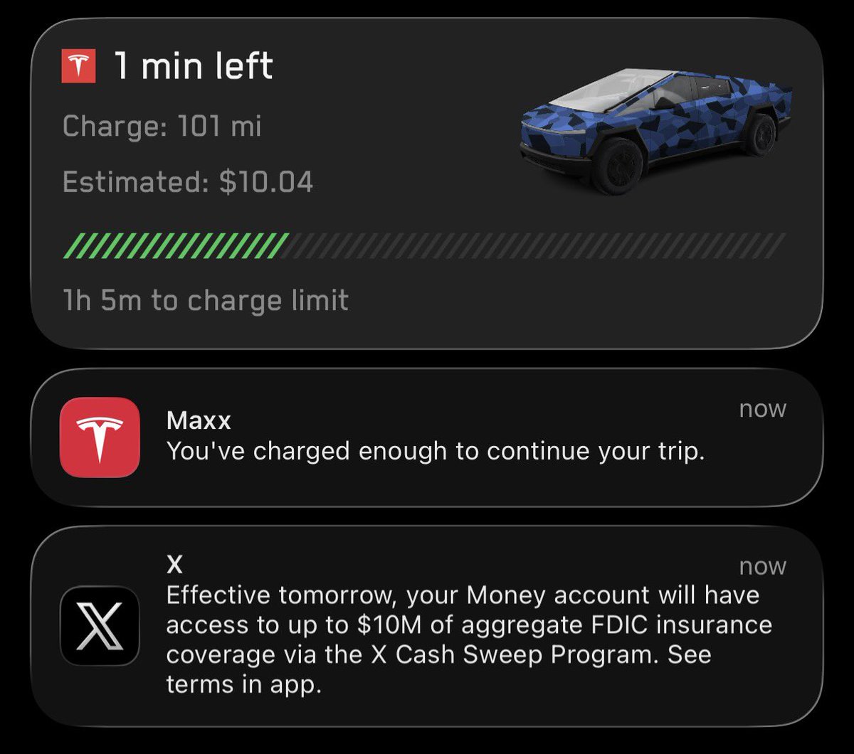 whatsinside's tweet photo. I just got this notification on my phone that my @XMoney account is now FDIC insured up to $10 million! It’s rare to find a bank that even ensures money over $250,000. This is legit. I’ve loved X money and it has become my go to for personal purchases. https://t.co/ZKyVul6WIB