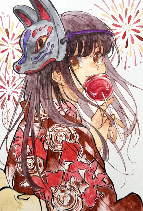 『赤い宝石』(新作) まつリごとシリーズより、つづら #color_circle にて原画を展示します。 2026/7/22-26