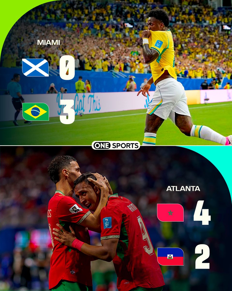 ONESportsCL's tweet photo. ✅🇧🇷🇲🇦 Grupo C definido

En Miami, Brasil con Vinicius Jr como gran figura, derrotaron por 3-0 a Escocia y aseguraron el primer lugar del Grupo C de la Copa Mundial de la FIFA 2026™, mientras que en el otro encuentro, Marruecos venció a una eliminada Haití en Atlanta. https://t.co/LzQqSR6atw