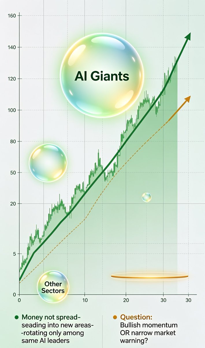 bmcneely08's tweet photo. Something beneath this market feels different.
Money isn't spreading into new winners.
It's rotating through the same AI giants again and again.
Bullish... or a warning sign?
#AI #Stocks #Market https://t.co/YOYiBws6nE