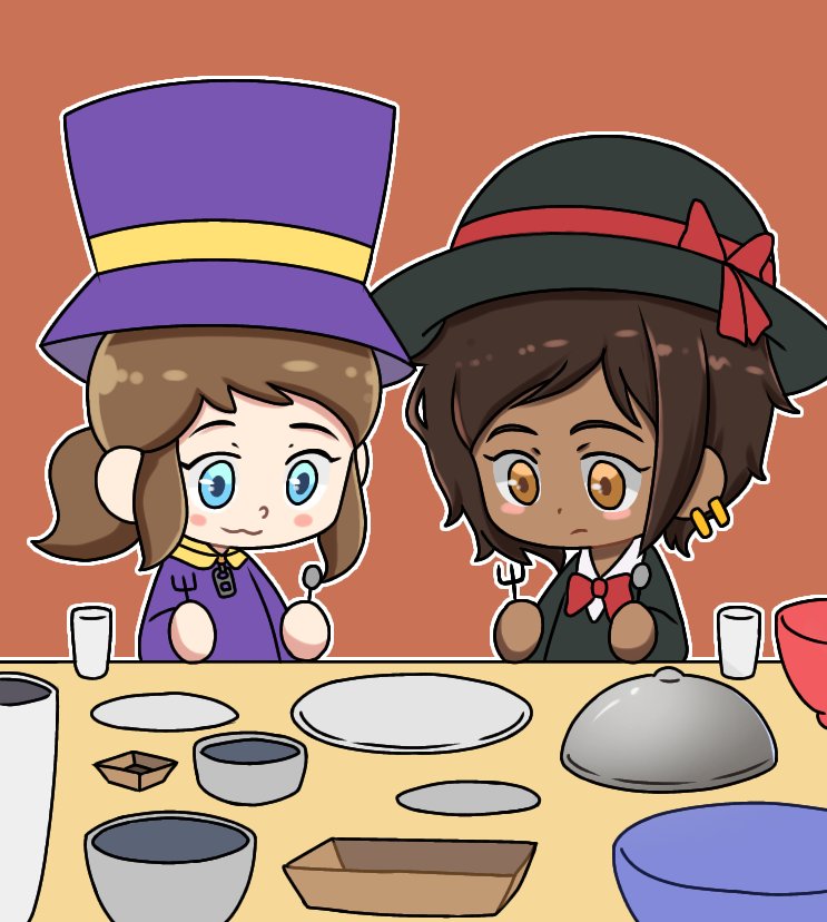 ahatindraw's tweet photo. [Day 287] What kind of food might Hat kid and her new friend like?
#AHIT #AHatinTime
#Hat_kid #ArtistOnTwitter #ahit #chibi #ahatintime #hatkid  #hatgirl #cute #ibisPaintX https://t.co/Mx0IAxkF2S