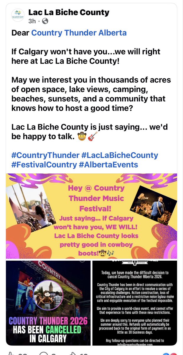 A_Anfluff's tweet photo. @BertaProudDad Hey! #countrythunder
Mayor Paul Reutov of #laclabicheco is inviting you to host Country Thunder #alberta in LacLaBiche.
Plenty of open space with no noise complaints, fields of parking, right by the lake.
#calgarys loss doesn’t have to be everyone else’s! https://t.co/cfftzEPfyD