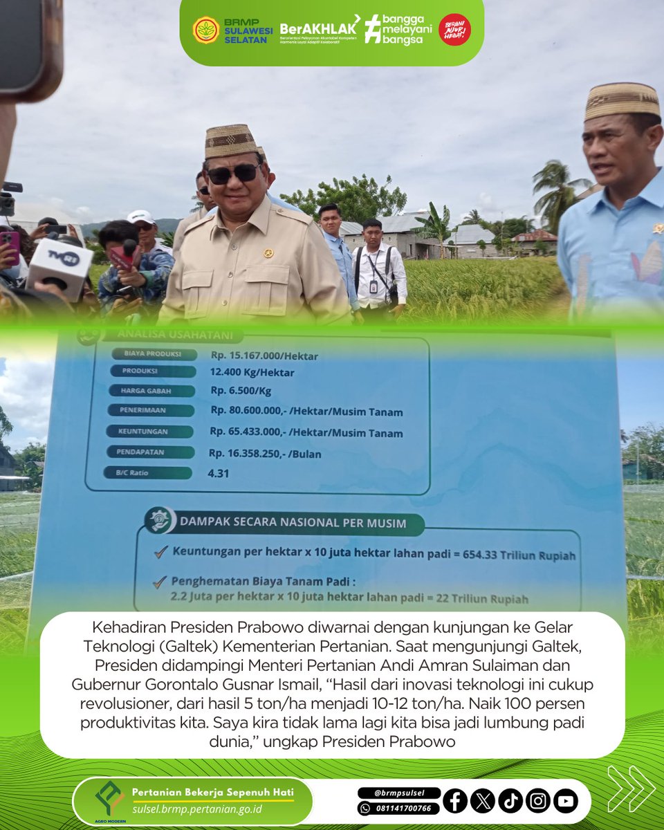 brmpsulsel's tweet photo. Presiden Prabowo: Inovasi PM-AAS Naikkan Hasil Padi Jadi 12 Ton/Ha
https://t.co/fHS1kh8vDk https://t.co/qonAZBI4Ec