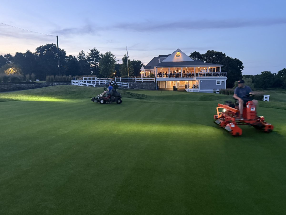 NGCAgronomy1896's tweet photo. M/g starts Friday… wasn’t happy with growth on greens after rain yesterday… made some calls and they came through! Evening mow and 2x roll…. AMG starts Friday morning 0700! https://t.co/s3odF1jjtp