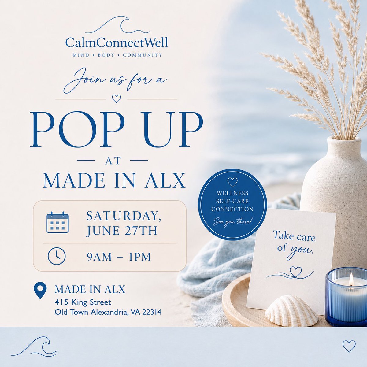 CalmConnectWell's tweet photo. Join us this Saturday in Old Town Alexandria at Made in ALX 9am-1pm https://t.co/OsymJeWmFD https://t.co/kAAL4QcP90