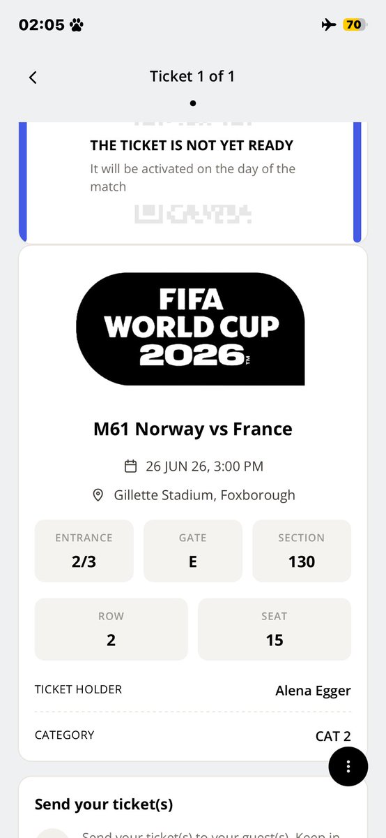alenaegger_'s tweet photo. WORLD CUP 2026 TICKETS

1 ticket 
Norway 🇳🇴 vs France 🇫🇷 

June 26, 2026 

$400 for ticket  

DM to purchase https://t.co/Aiv1vCzkqi