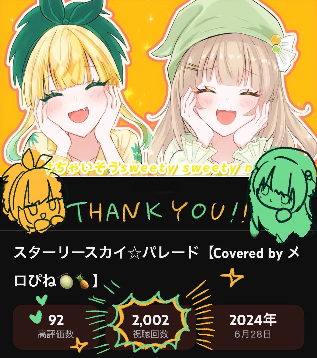 yusodium0X's tweet photo. .      ㊗️🥳㊗️🥳㊗️🥳㊗️🥳

      オリ曲 はぴねすパインパーティ

              ✨️1000回再生！✨️

        🥳㊗️🥳㊗️🥳㊗️🥳㊗️

               メロぴね歌ってみた

              ✨️2000回再生！✨️

       ㊗️🥳㊗️🥳㊗️🥳㊗️🥳 https://t.co/vpnzXPreyL