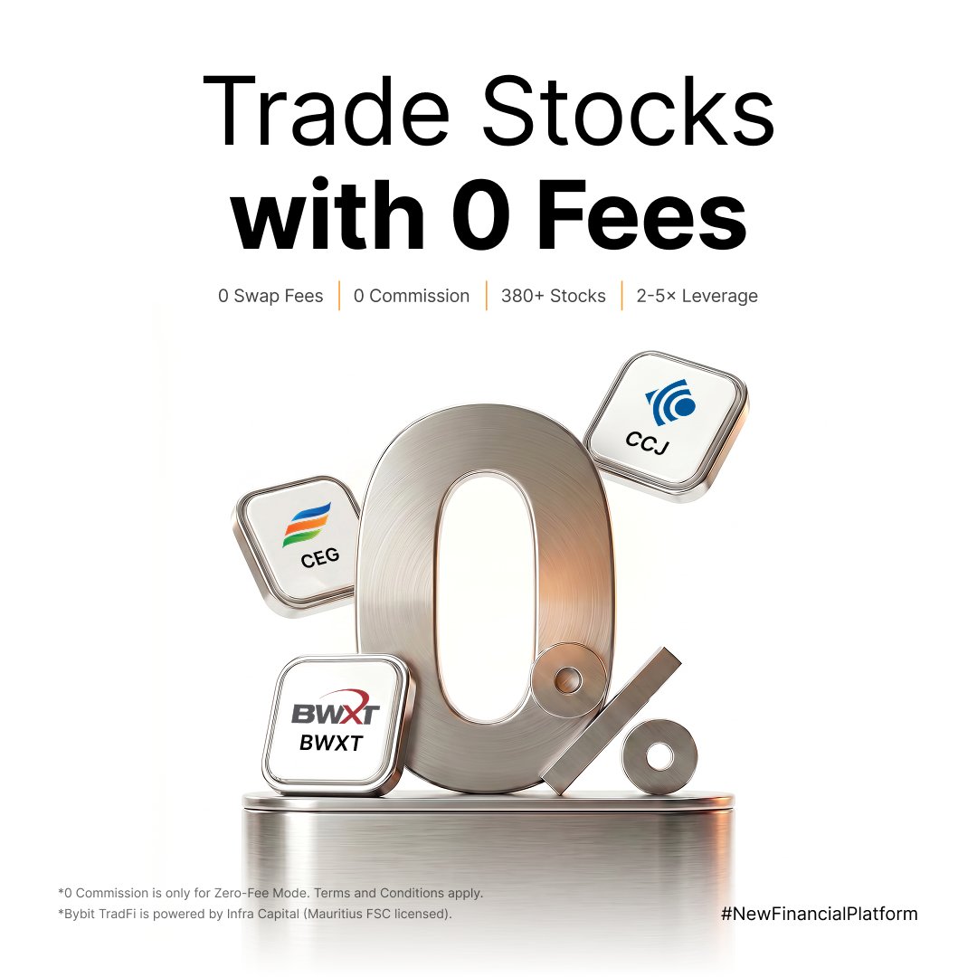 Bybit_Official's tweet photo. 3 new Stock CFDs are now live on Bybit TradFi. 🚀

$BWXT | BWX Technologies Inc.
$CCJ | Cameco Corp.
$CEG | Constellation Energy Corp.

Trade Stock CFDs with 0 commission and 0 swap fees!