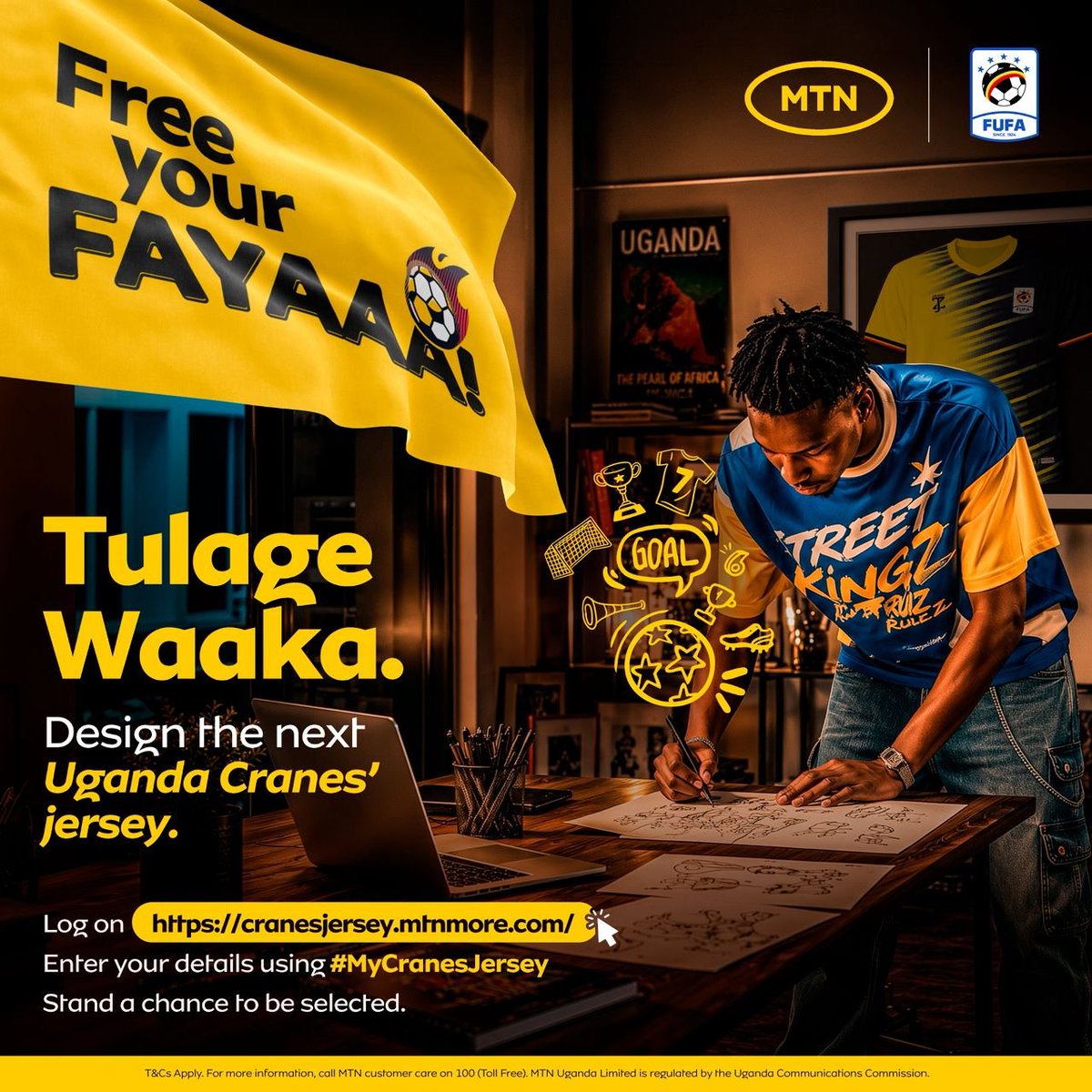 xerabirungi's tweet photo. Got a creative idea worthy of the Ug Cranes? The Free Your Fire Tulage Waaka campaign is calling on Ugandans to design the next national team jersey. Enter individually or as a team for a chance to win 50M.
Submit ur entry at https://t.co/4sqee4qlVb
#MyCranesJersey #FreeYoFire https://t.co/wT5njqNVAm