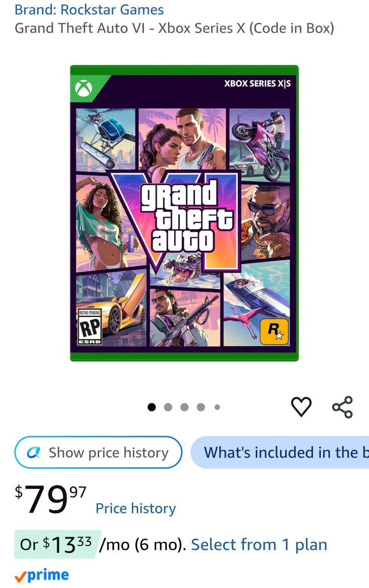 shinobi602's tweet photo. GTA 6 is currently sold out on Amazon on PS5

➡️ https://t.co/CsGRsd0Jbs

Xbox version still available

#GTA6 #GrandTheftAutoVI https://t.co/yIl9uQUTn5