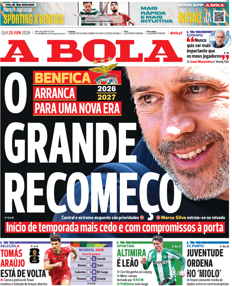 ExT8's tweet photo. #CapasJornais - 25/06/2026 - A Bola https://t.co/W6D3j0oXwZ