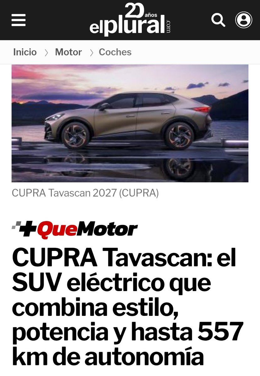 MarioEY2's tweet photo. CUPRA Tavascan: el SUV eléctrico que combina estilo, potencia y hasta 557 km de autonomía via @El_Plural https://t.co/evbEij1u6r
@El_Plural 
@CUPRA_esp 
@marioescat https://t.co/ZJGF1XG2J0