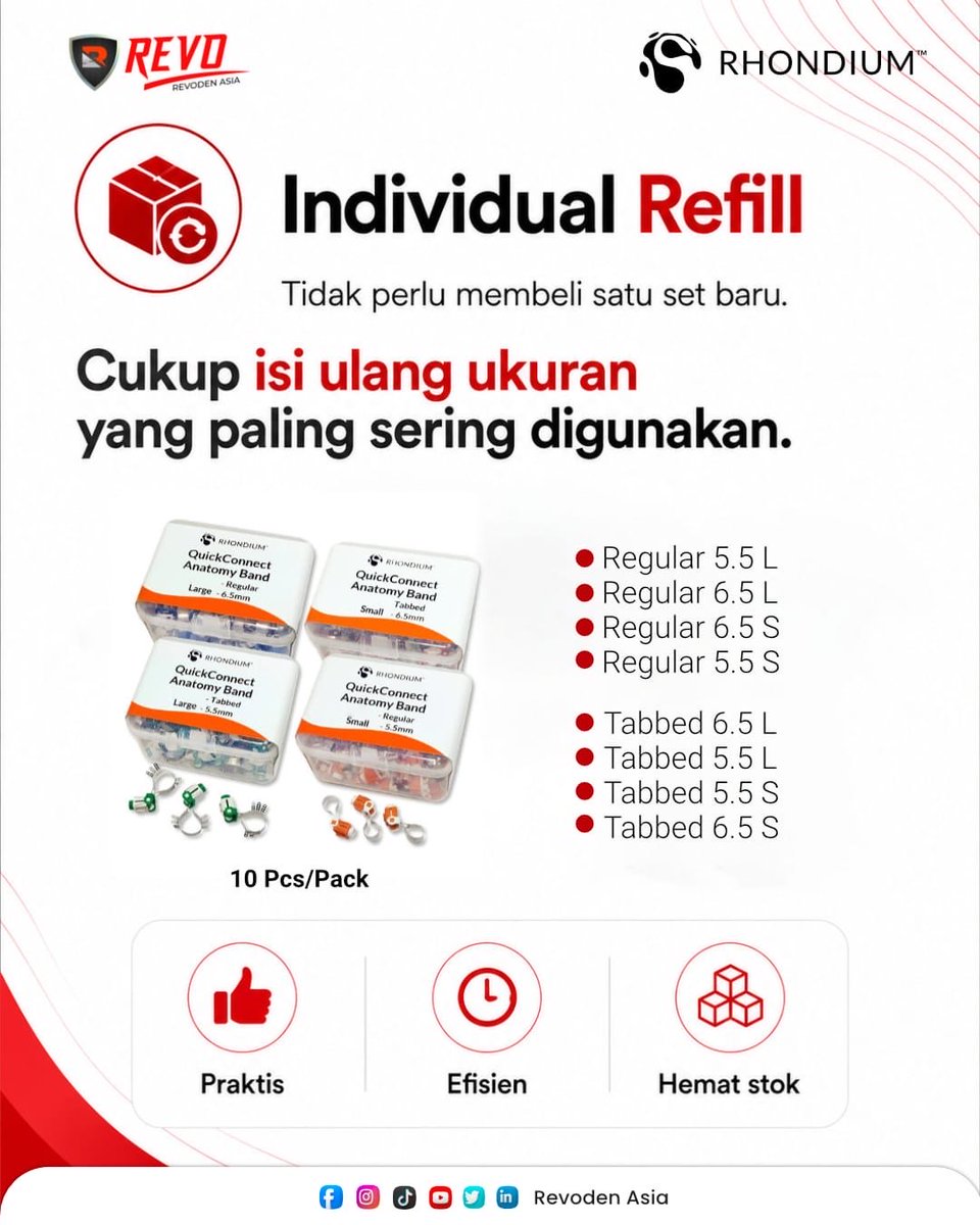 RevodenAsia's tweet photo. 🦷 Kontak proksimal masih sulit terbentuk? Mungkin saatnya beralih ke matrix band dengan desain anatomis.
📩 Hubungi kami untuk informasi dan pemesanan.
#EvolvingToTheNextLevel #RevodenAsia #QuickConnect #AnatomyBand https://t.co/EmPUhlmofT
