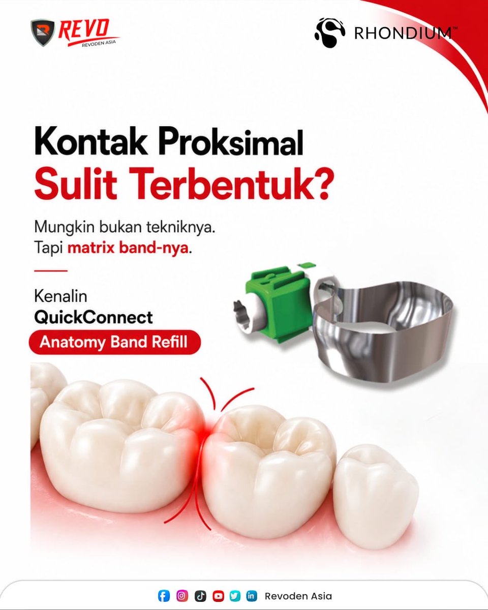 RevodenAsia's tweet photo. 🦷 Kontak proksimal masih sulit terbentuk? Mungkin saatnya beralih ke matrix band dengan desain anatomis.
📩 Hubungi kami untuk informasi dan pemesanan.
#EvolvingToTheNextLevel #RevodenAsia #QuickConnect #AnatomyBand https://t.co/EmPUhlmofT