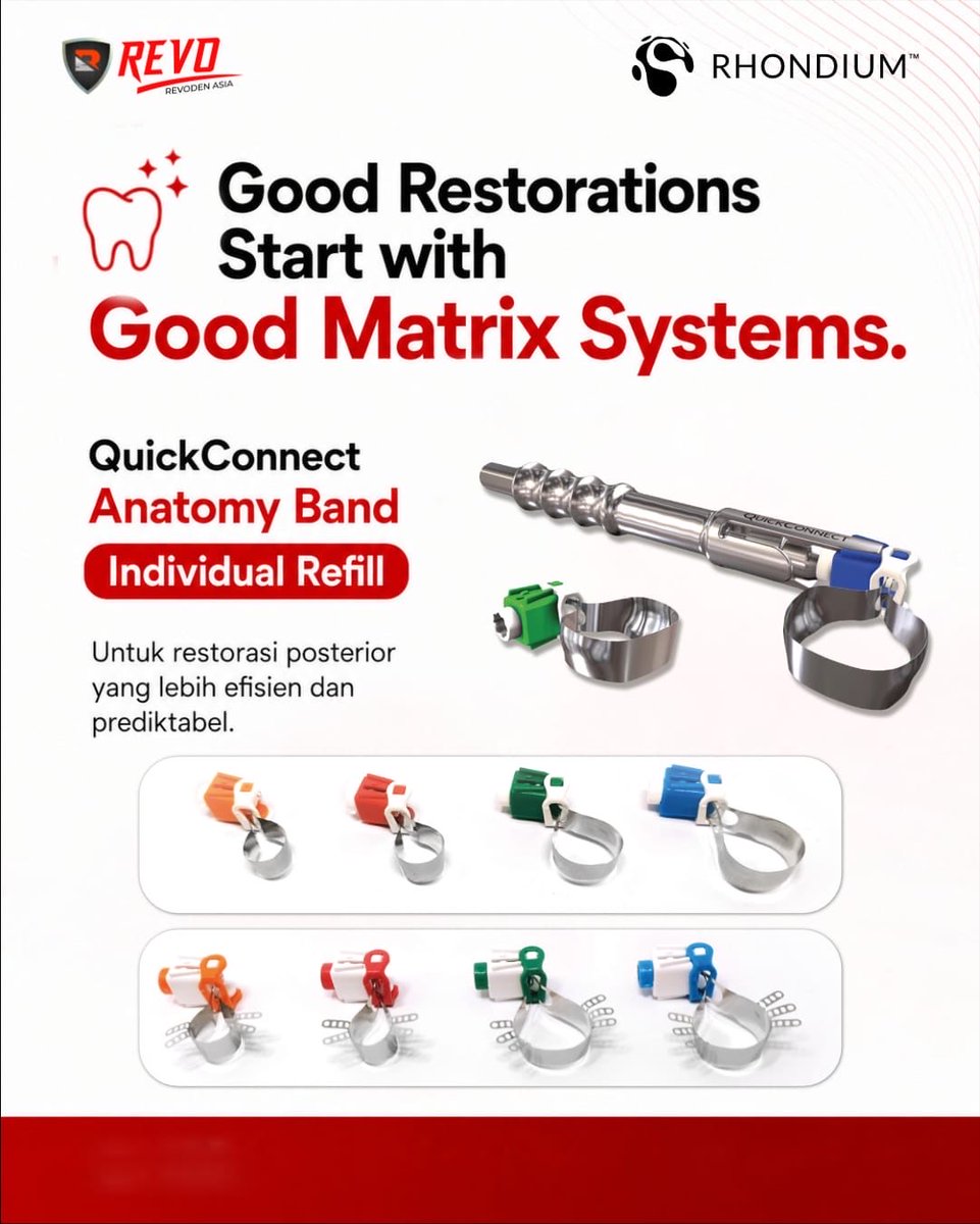 RevodenAsia's tweet photo. 🦷 Kontak proksimal masih sulit terbentuk? Mungkin saatnya beralih ke matrix band dengan desain anatomis.
📩 Hubungi kami untuk informasi dan pemesanan.
#EvolvingToTheNextLevel #RevodenAsia #QuickConnect #AnatomyBand https://t.co/EmPUhlmofT