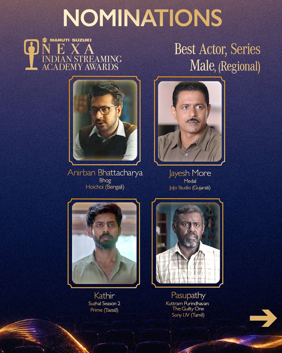 StreamingAwards's tweet photo. The audience may remember the character, but the craft lies in making us forget the actor behind it.

Presenting the nominees for Best Actor, Series (Male), Regional.

ISAA 3rd Edition
July 18 · Fairmont Mumbai

#ISAA2026 #IndianStreaming #ISAA3 https://t.co/MKJU9oyKxF