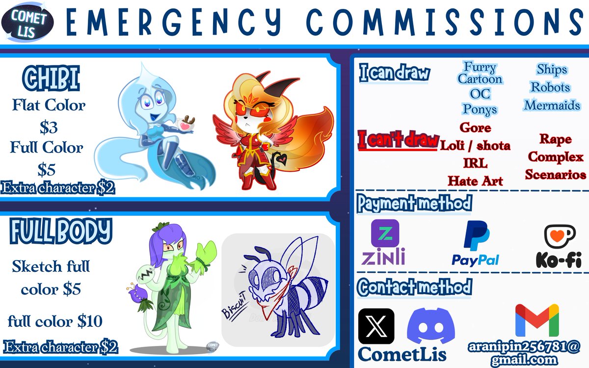 CometLis's tweet photo. ✨☄️~ EMERGENCY COMMISSIONS ~☄️✨

After the earthquake and the partial collapse of my roof, I want to help my parents with food and medicine, as well as with moving in the future or repairing the roof.

🔷3 spaces available

#Commissions #OpenCommissions https://t.co/IwZTFksbuD