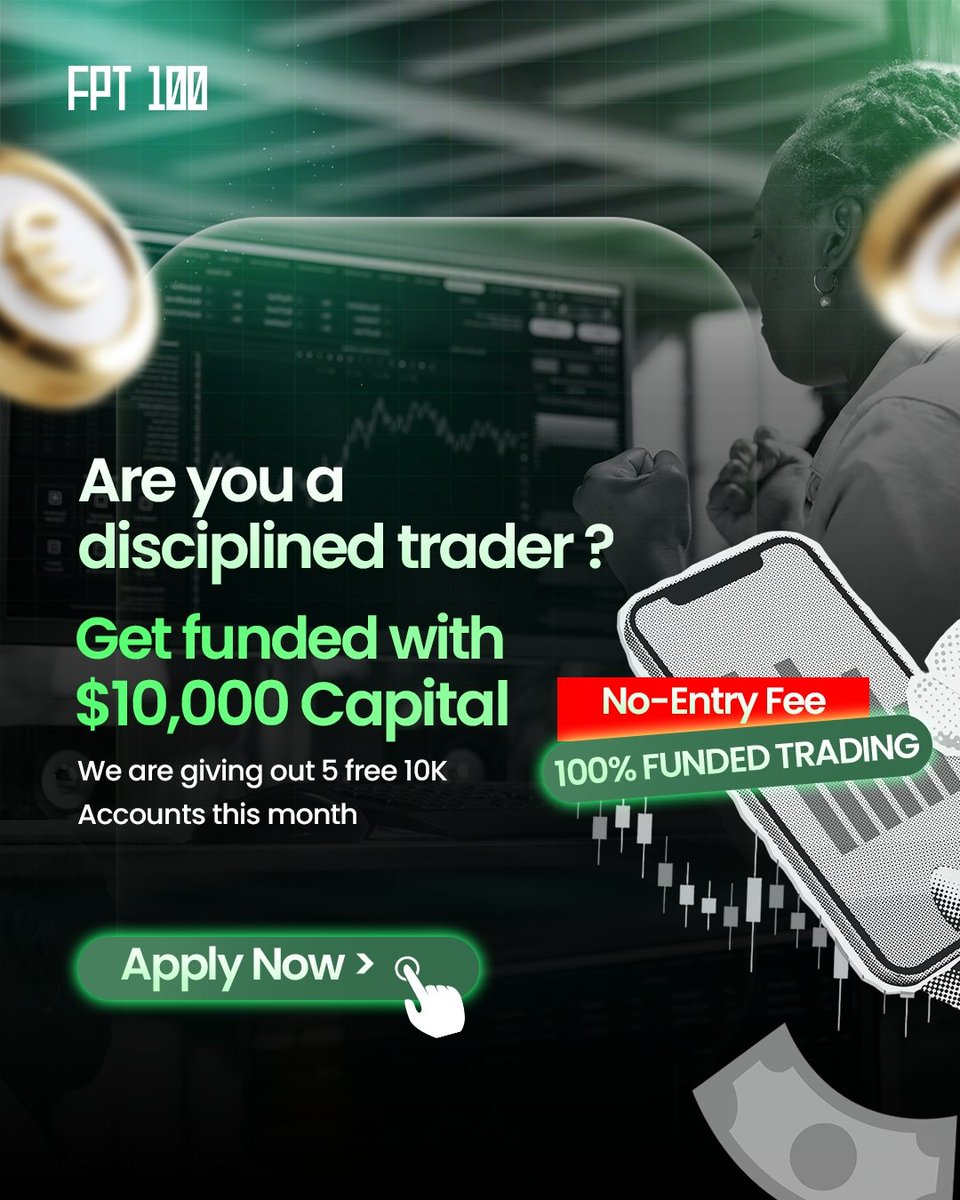 FPT100HQ's tweet photo. There are talented traders in Africa who have never had access to real capital.

FPT100 is giving out 5 free funded $10,000 trading accounts- no entry fee, no deposit, no catch.

You trade. We watch your results and we fund you.

👉 Apply now: https://t.co/byCc2iFmcS https://t.co/uuxRLcQC7R