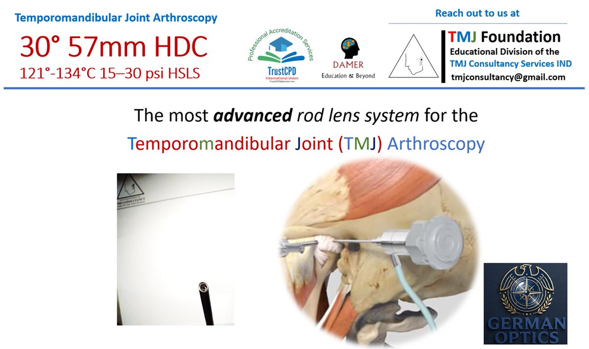 AcademyDarsn's tweet photo. ADVANCED surgery with MODERN instrumentation !
Research Innovation and entrepreneurship development program from the TMJ Foundation: Temporomandibular Joint (TMJ) Arthroscopy
A minimally invasive surgical procedure for diagnosing and treating problems within the jaw joint. 
#TMJ https://t.co/jGuc3knevR