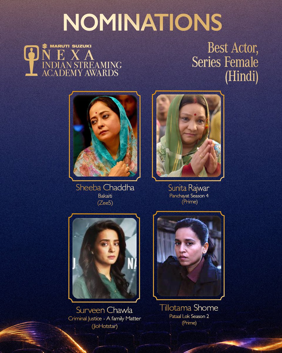 StreamingAwards's tweet photo. The most powerful performances are not just watched; they are carried with us long after the story ends.

Presenting the nominees for Best Actor, Series (Female).

ISAA 3rd Edition
July 18 · Fairmont Mumbai

#ISAA2026 #IndianStreaming #ISAA3 https://t.co/681apM7szi