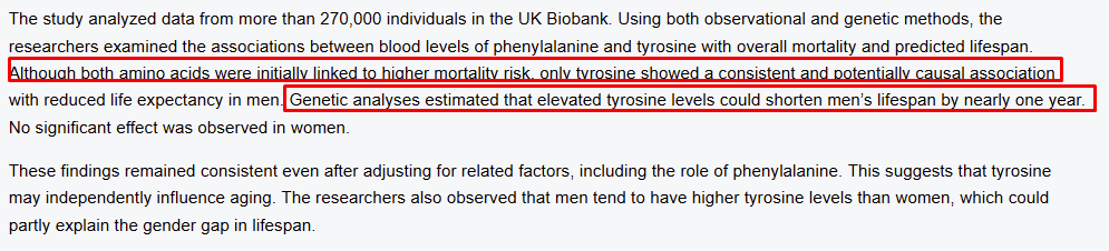 blgymt's tweet photo. @theriac33 https://t.co/8MV18L0T0m "High Tyrosine Levels Linked to Shorter Lifespan in Men" https://t.co/KFXLU3D1uS